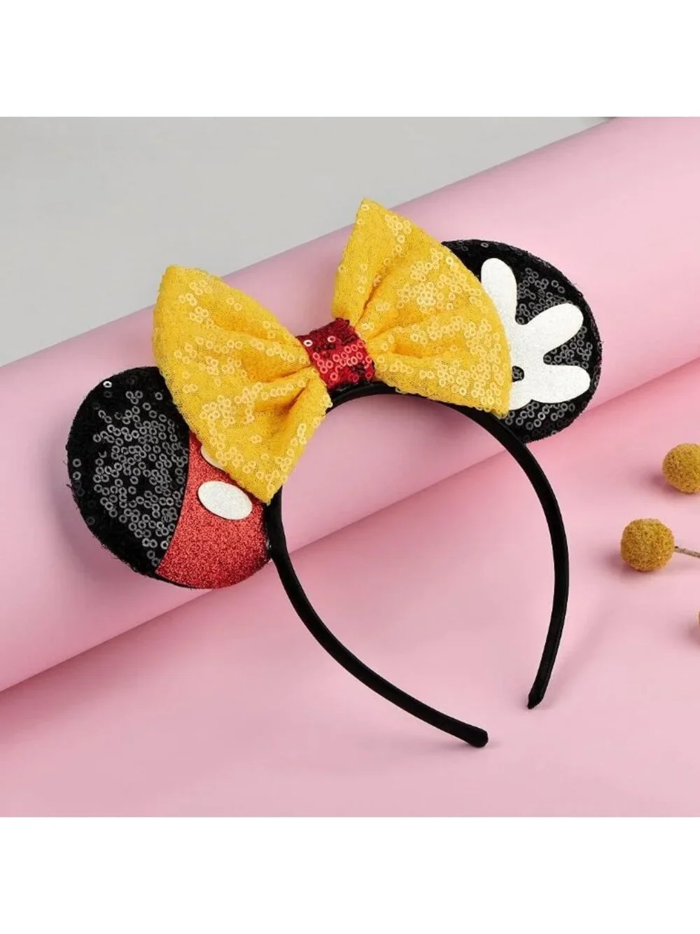 Women Yellow Bow08 Sequin Handmade Mickey Mouse Headband 2 Pieces